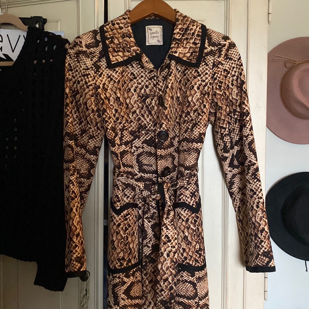 Nanette Lepore Snakeskin trench coat.